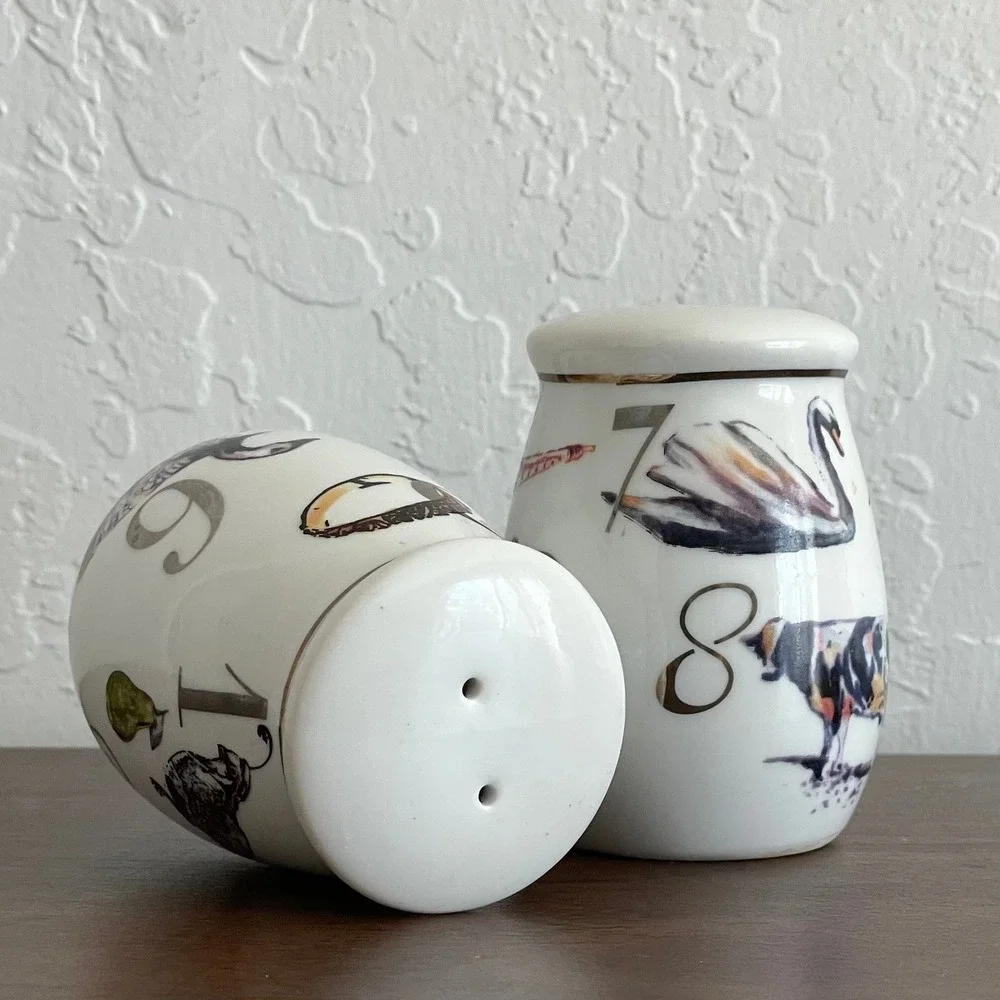 Better Homes & Garden Salt & Pepper‎ Shakers Numbers Animals Motif Cottage Retro